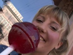 Blonde candy girl Xeniya blows couple of cocks