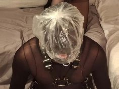 Femdom mistress dominates slave with breathplay and deepthroat fuck in chastity cage